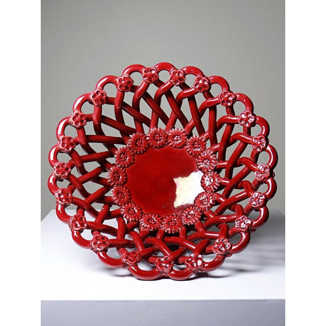 Small Vintage Red Braided Openwork Ceramic Bowl from Pichon Uzès, 1980s For Sale - Image 6 of 10