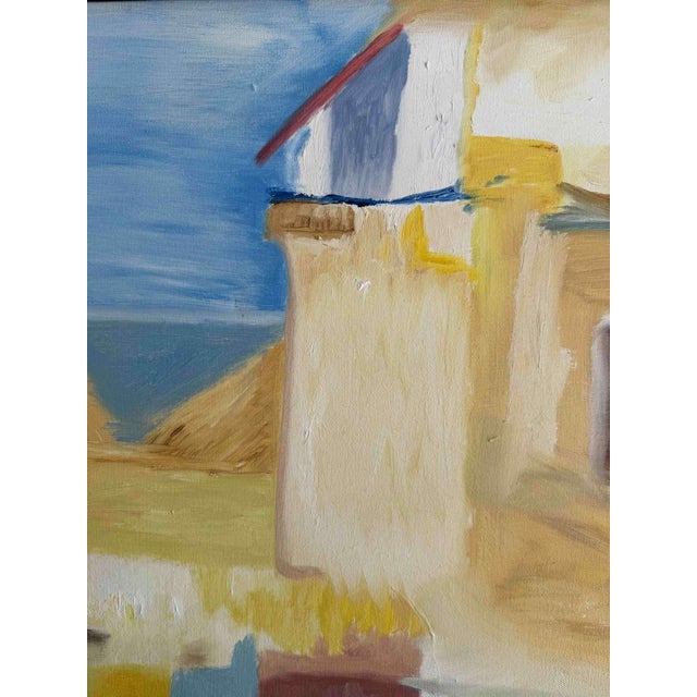 Scandinavian artist Anne Krog (20th Century), abstract depiction of a house, acrylic on canvas, signed lower right and...