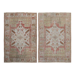 Muted Vintage Zabihi Collection Turkish Oushak Rugs - A Pair - 3'5" x 5'1" For Sale