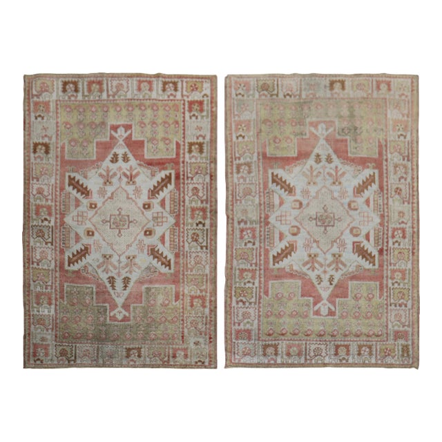 Muted Vintage Zabihi Collection Turkish Oushak Rugs - A Pair - 3'5" x 5'1" For Sale