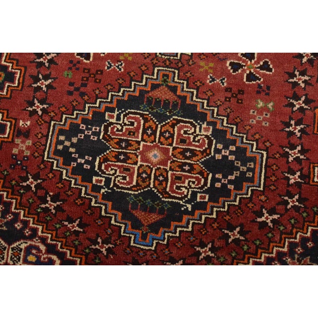 Qashqai Rug 3’5” X 5’5” Red Wool Vintage Tribal Hand-Knotted Oriental Carpet For Sale - Image 4 of 12