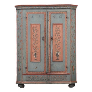 Rustic Farmhouse Folk Art Painted Bridal Cabinet, 1806 For Sale