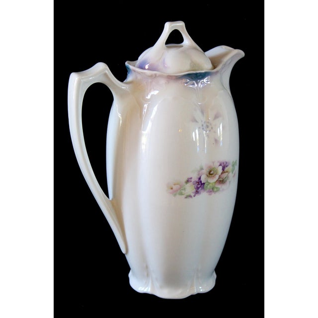 Vintage Porcelain Chocolate Pot With Floral Design and Lid, Marked 653 For Sale - Image 4 of 16