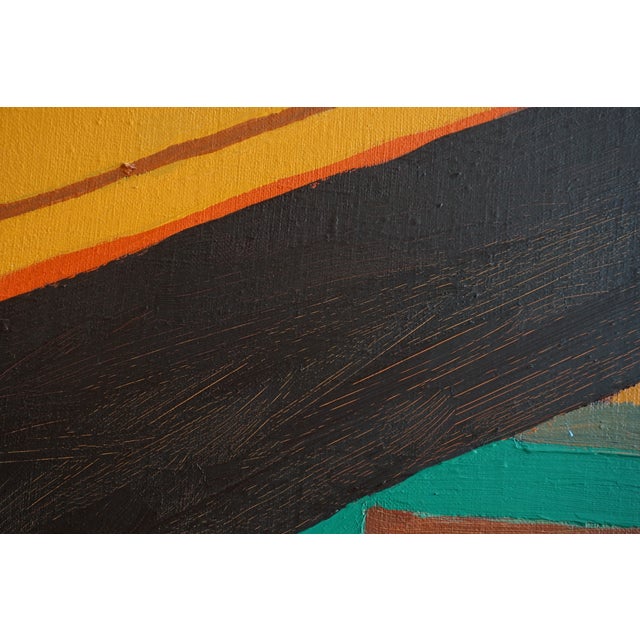 Vintage 1986 Golden Tabletop Oil Painting For Sale - Image 4 of 4