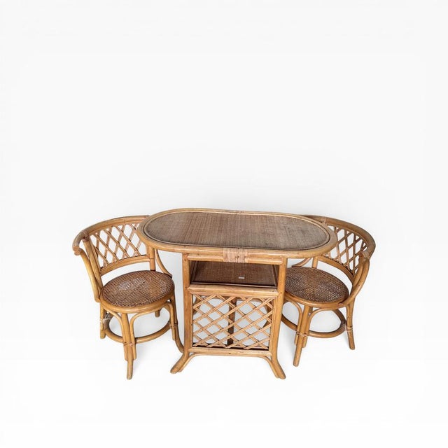 1970s Mid-Century Bamboo and Rattan Compact Dining Table and Chairs, 1970s, Set of 5 For Sale - Image 5 of 8