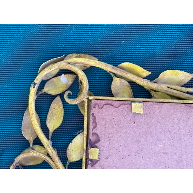 1960s Mid Century Yellow Italian Tole Leaf Mirror For Sale - Image 5 of 8