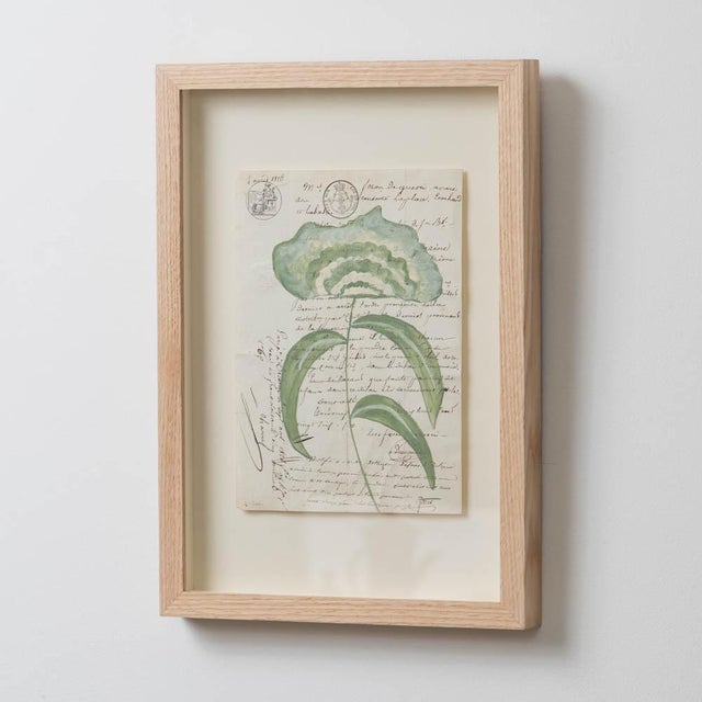 Beautiful acrylic painting on a 1800s paper by contemporary artist Afsoon Thayer. Flower motif painted with Farrow and...