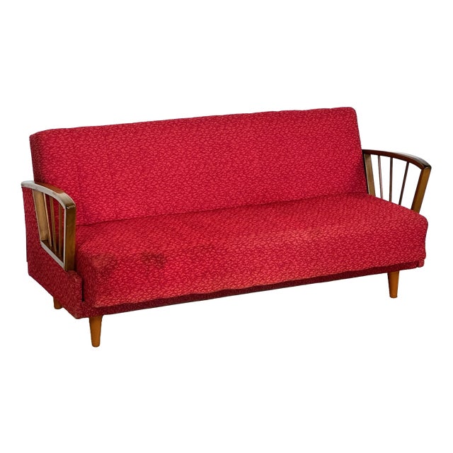 Vintage Scandinavian Convertible Sofa in Wood and Fabric, 1960s For Sale
