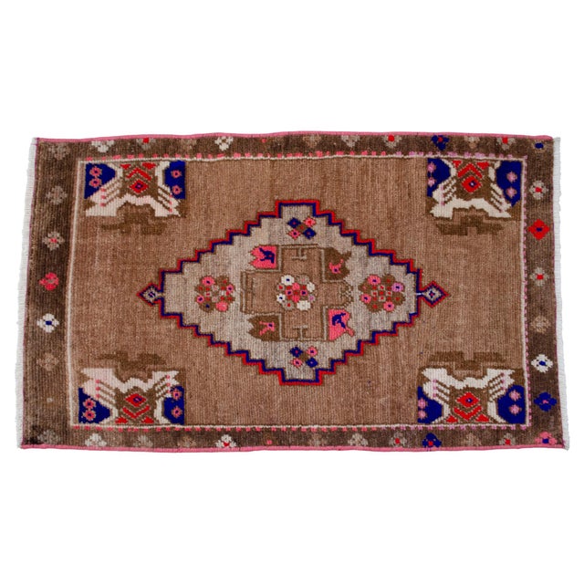 Textile Small Turkish Rug Hand Knotted Faded Entryway Mat Bath Rug Kitchen Rug - 18'' X 30'' For Sale - Image 7 of 13