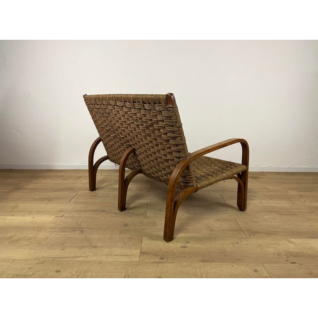 Curved Wood and Woven Rope Sofa Bench by Augusto Romano, 1940s For Sale - Image 3 of 9