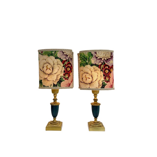 A particularly decorative set of Swedish table lamps by Einar Bäckström, model 6154, made of brass and green-patinated...