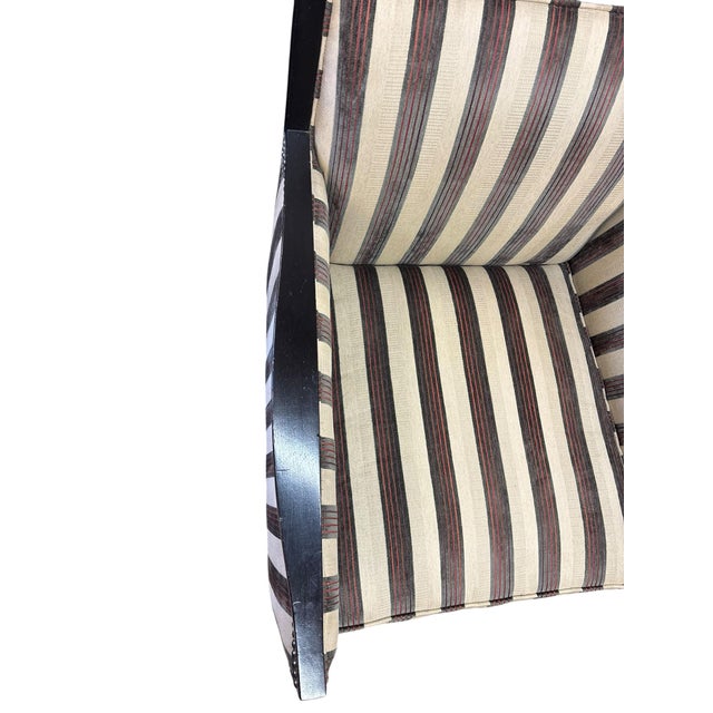 Early 20th Century Modern Club Lounge Chair With Ebony Frame and Custom Stripe Upholstery For Sale - Image 5 of 10