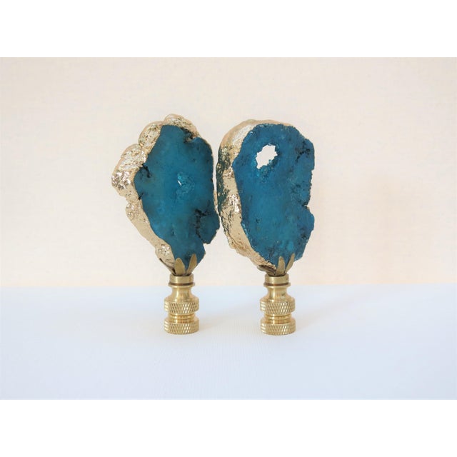 Oversized, Dramatic and Decadent, pure luxury. Deep turquoise blue extra large finials with 14 KT Gold banding and set in...