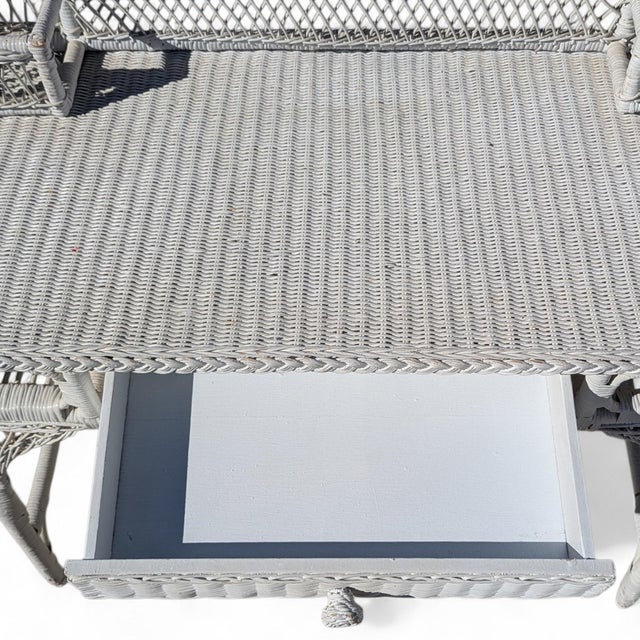 White Woven Wicker Writing Desk and Matching Side Chair For Sale - Image 17 of 18