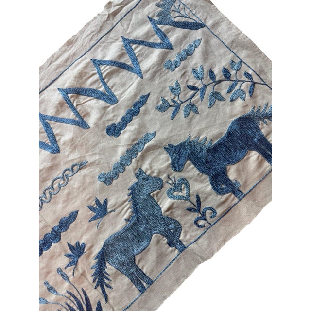 Blue Horse Suzani Wall Hanging, Mountains For Sale In New York - Image 6 of 6