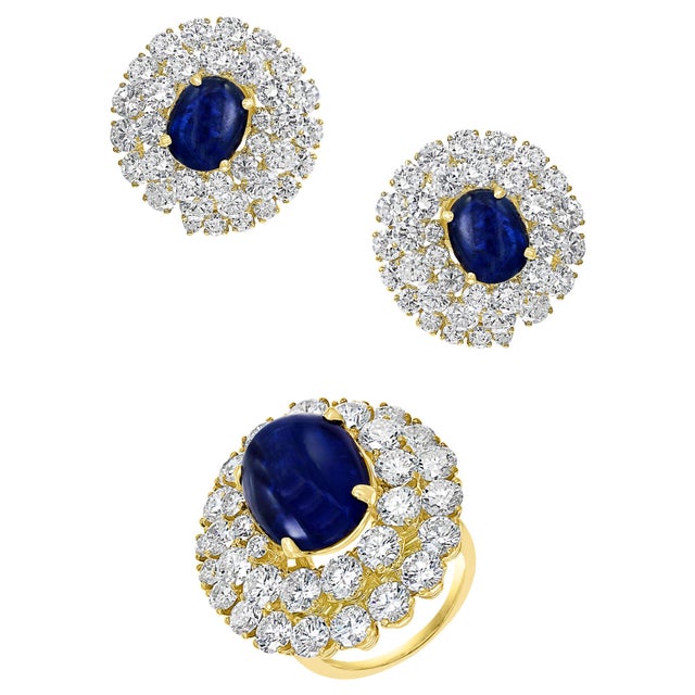 Chantecler 12 Ct Sapphire 22 Ct Diamond VS/E-F Color Ring & Earring Set 18 KYG For Sale - Image 15 of 18