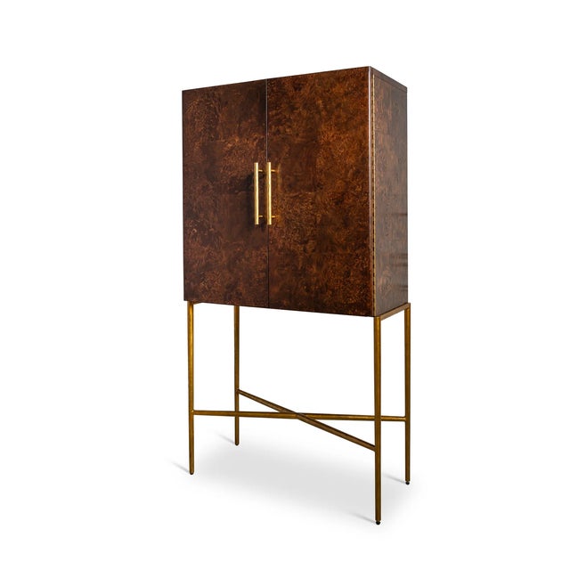 Mid-Century Modern Whiskey Burlwood Bar Cabinet For Sale - Image 3 of 10