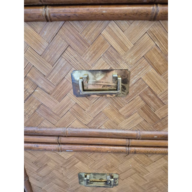 1970s Vintage Itailian Grasscloth and Faux Bamboo Chest of Drawers For Sale - Image 5 of 7
