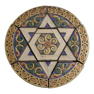 Early 20th Century Polychrome Terra Cotta Round Frieze With Star of David From Synagogue For Sale