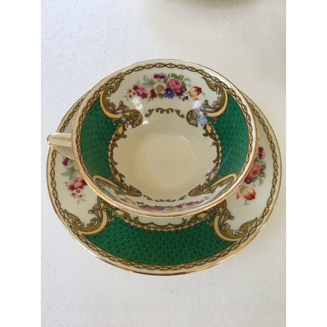 Made in England Vintage Myotts Staffordshire Royal Crown "The Bouquet Green" Porcelain Cups