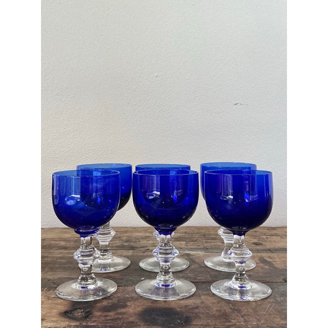 Glass Vintage Cobalt Blue Stemware - Set of 6 For Sale - Image 7 of 12