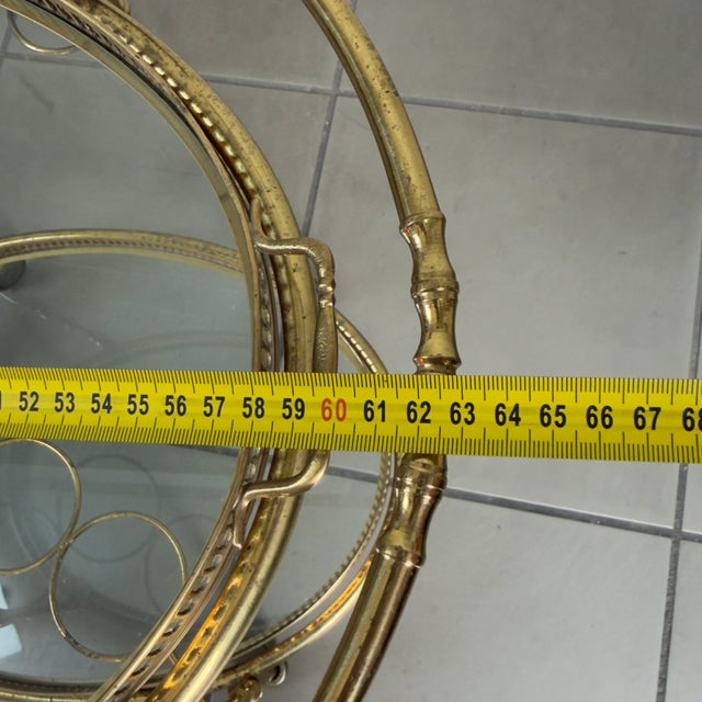 Vintage Brass Glass Food Cart in the style of Maison Jansen, 1960s For Sale - Image 12 of 15