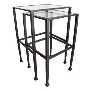 Contemporary Hand Forged Iron & Glass Nesting Tables/Black For Sale