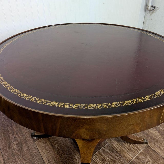 Vintage Regency-Style Drum Table With Leather Top For Sale - Image 12 of 13