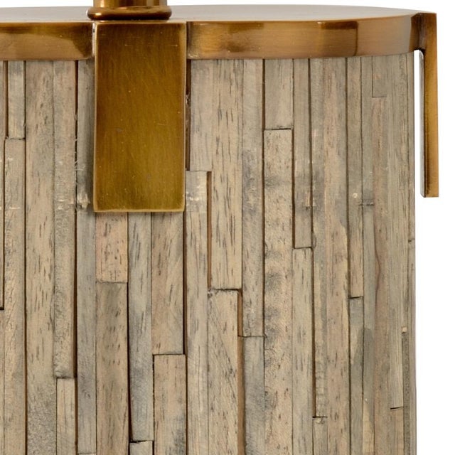 Driftwood finished strips of wood, antique brass finish on iron trim and mounting 28h x 8w x 8d Shade Dimensions: top(16)...