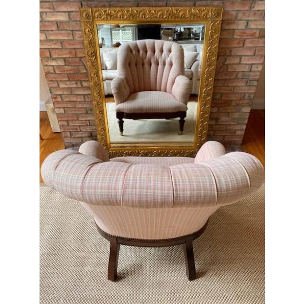 Custom Tufted Wingback Chair and Ottoman in Pink by Oscar De La Renta For Sale - Image 10 of 12