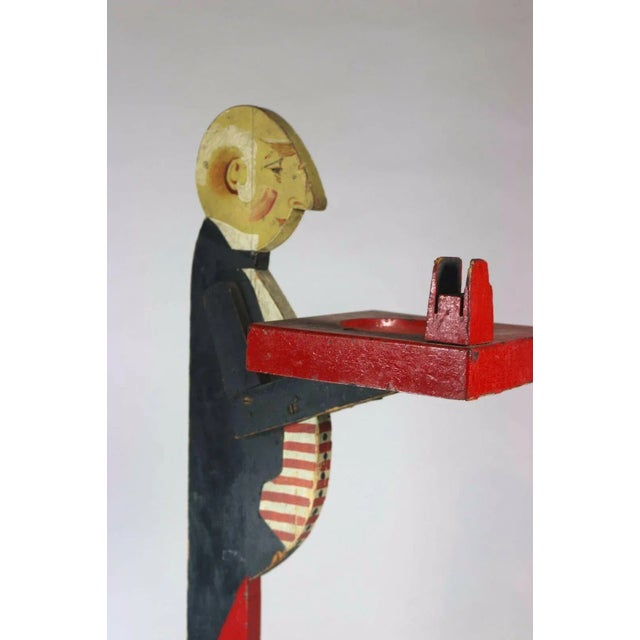 Folk Art 1930s Americana Folk Art Painted Wood Butler Smoking Stand With Tray For Sale - Image 3 of 5