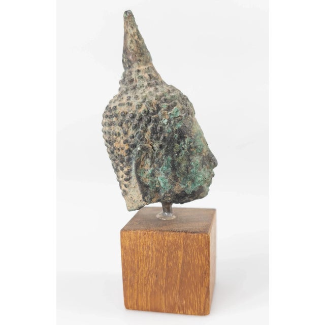 Traditional Verdigris Bronze South East Asian Sukhothai Buddha Head For Sale - Image 3 of 10