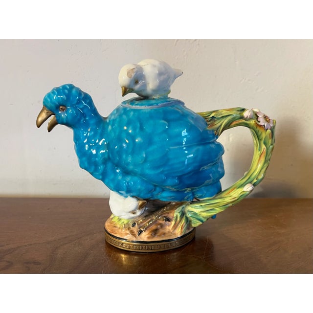 Ceramic Antique 19th Century Moore Bros. English Porcelain Bird Teapot With Quail and Chicks For Sale - Image 7 of 11