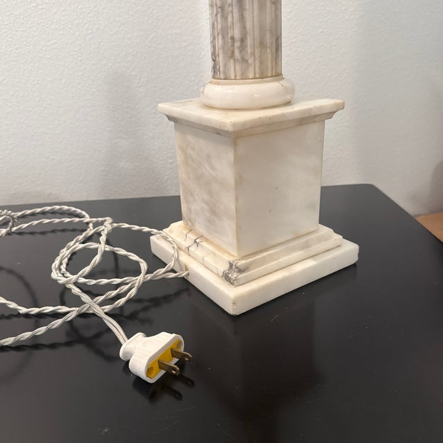 Neoclassical Alabaster Marble Table Lamps Pair For Sale - Image 4 of 14