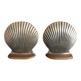 Price! Mid 20th Century Brass Nautical Seashell Bookends - a Pair For Sale