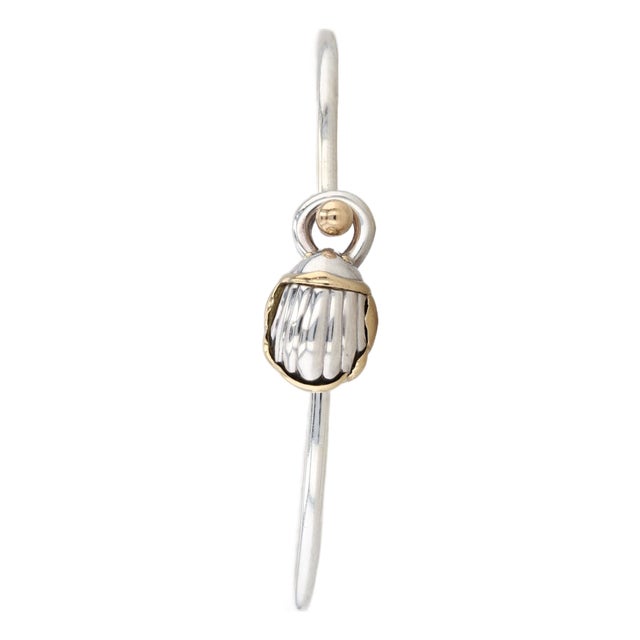 Tiffany Scarab Bangle Bracelet W/ Pouch Box Sterling Silver 18k Gold 7" For Sale