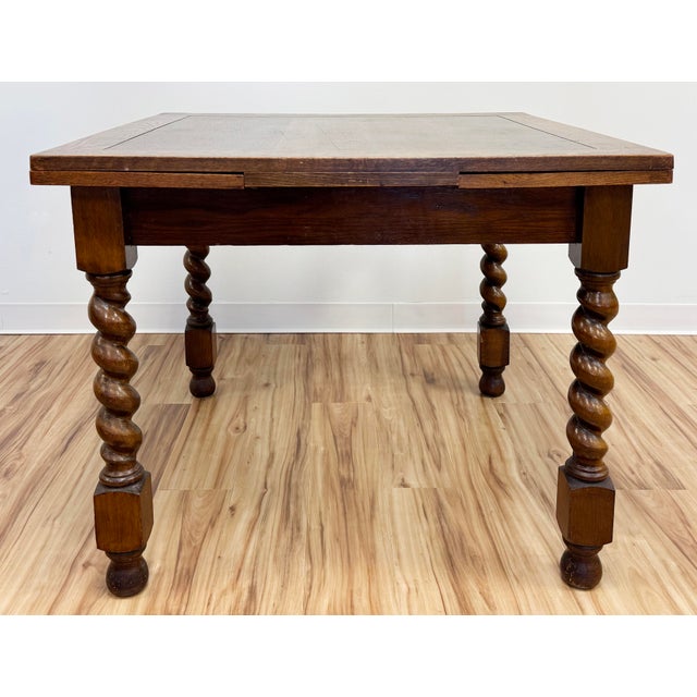 English Antique Barley Twist Expandable Wood Refectory Table For Sale - Image 3 of 12