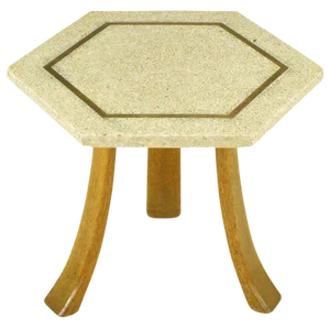 Harvey Probber Hexagonal Mahogany & Terrazzo Marble Side Table
