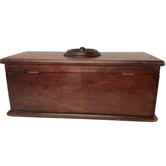 Antique Wood Box Dark Rustic Brown Diamond Design With Round Medallion For Sale In Austin - Image 6 of 18