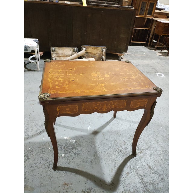 French Early 20th Century French Louis XV Style Marquetry Convertible Game Table With Chess & Backgammon For Sale - Image 3 of 17