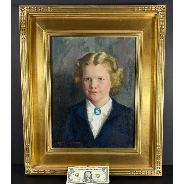 Orange Original Marguerite S. Pearson Boston School Portrait of Joan Friborg 1947, Framed For Sale - Image 8 of 8