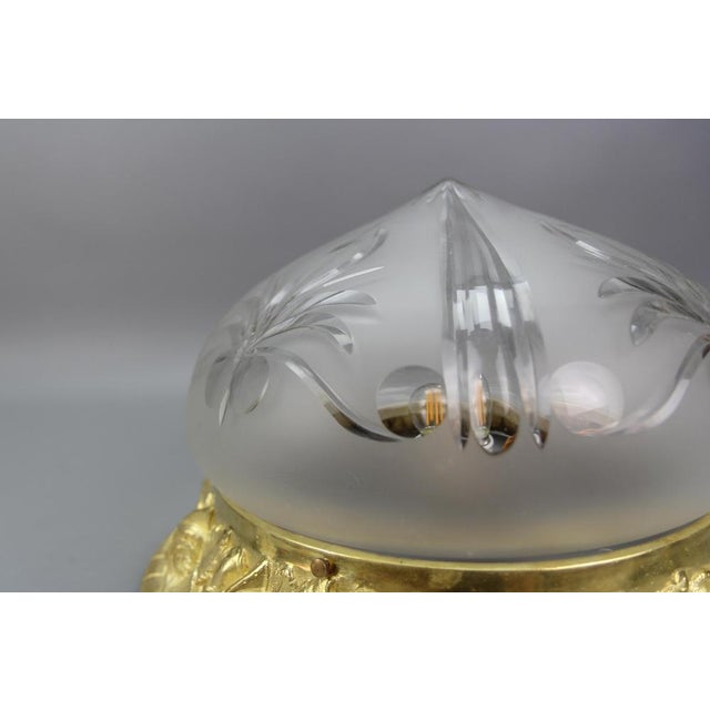 French Art Nouveau Flush Mount in Bronze and Cut Glass, 1920 For Sale - Image 6 of 18