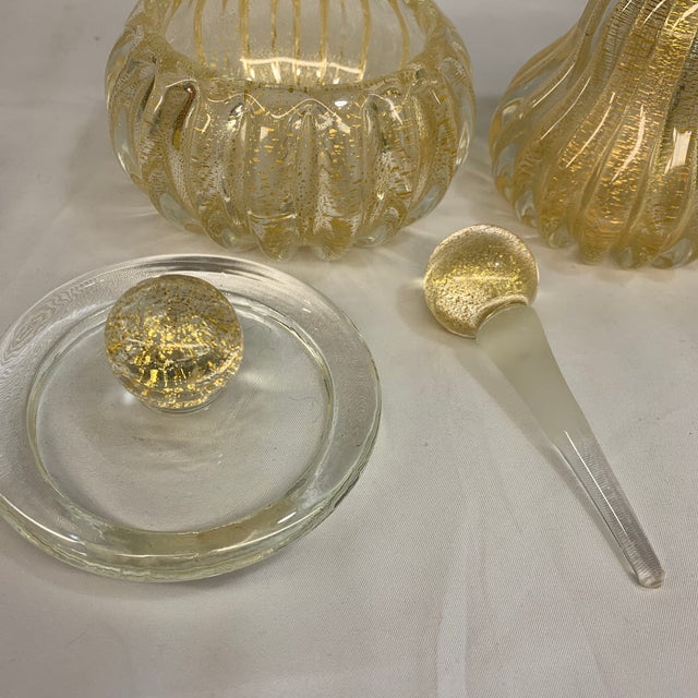 1950s 1950s Mid-Century Modern Barovier & Toso Murano Glass Gold Dust Vanity Set - 2 Pieces For Sale - Image 5 of 10