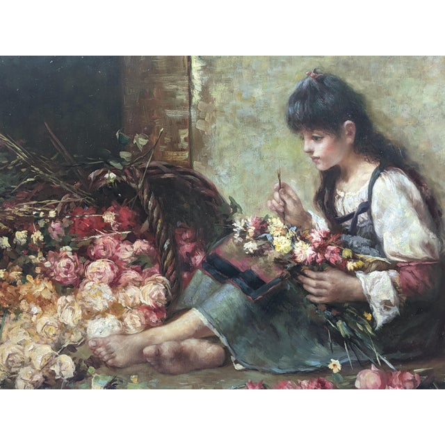 Late 19th Century Attributed Sophie-Vera Bovet Large Vivid Floral Figurative Oil Painting, Green & Gold Gilt Frame For Sale - Image 10 of 17