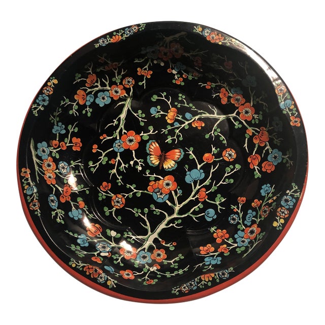 England 1971 Daher Asian Themed Metal Tray Dish For Sale