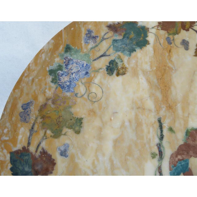 Stone Antique French-Italian Wrought Iron Coffee Tablr witn Pietra Dura Marble Top and Pattern of Vignes and Cherub, 1890s For Sale - Image 7 of 18