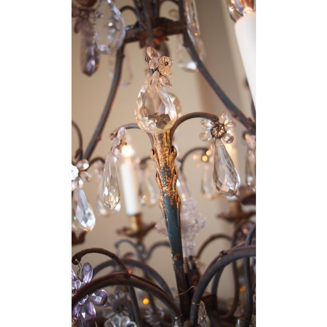 Metal Cage Frame Eight Light Crystal Chandelier For Sale - Image 7 of 10