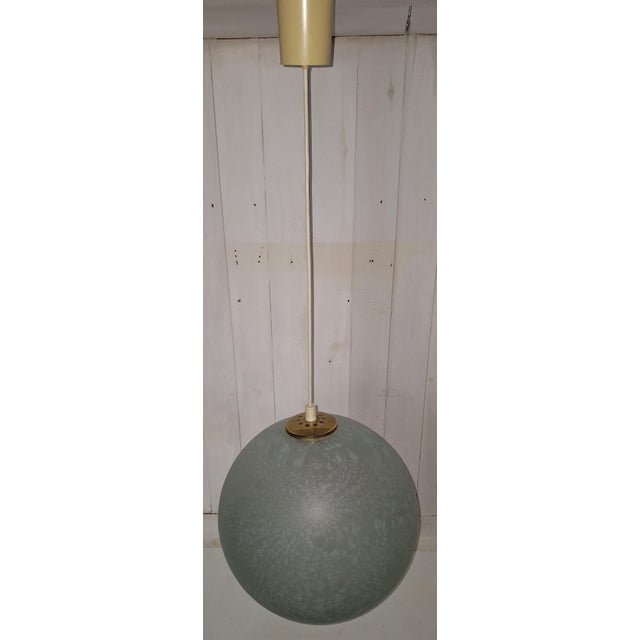 Vintage Hanging Lamp with Slightly Blue Tinted Glass, 1970s For Sale - Image 4 of 11