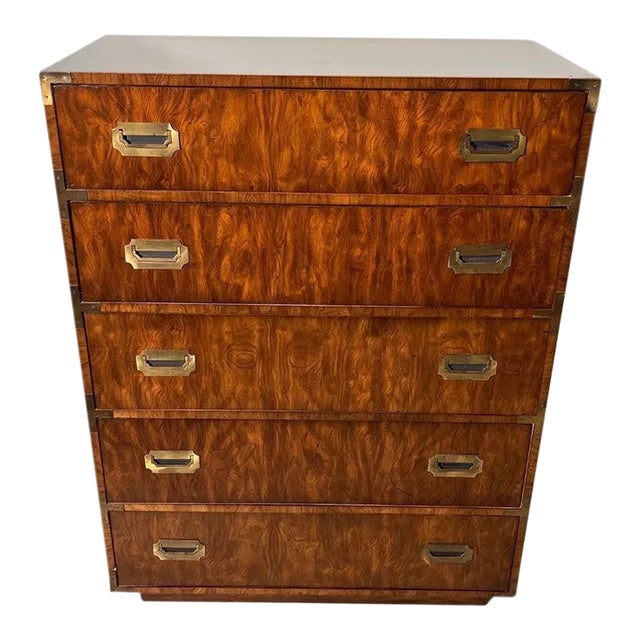 Walnut Campaign Dresser in the Style of Henredon For Sale