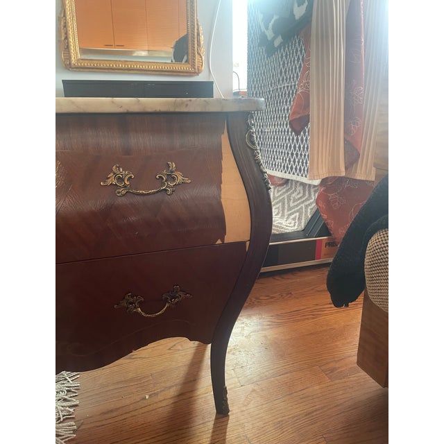 French Antique French Louis XV Style Bombe Chest With Marble Top For Sale - Image 3 of 12